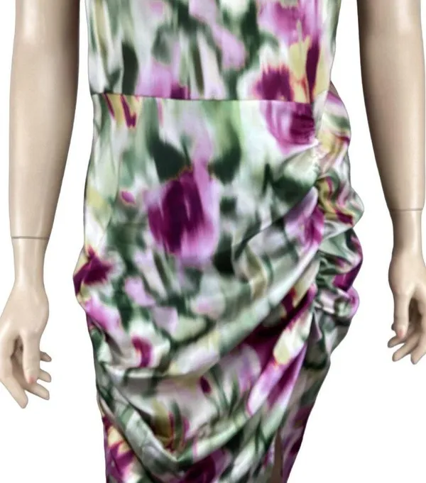 Cider Dress Size Medium Illusion Ruched‎ Midi Satin Floral - Image 7