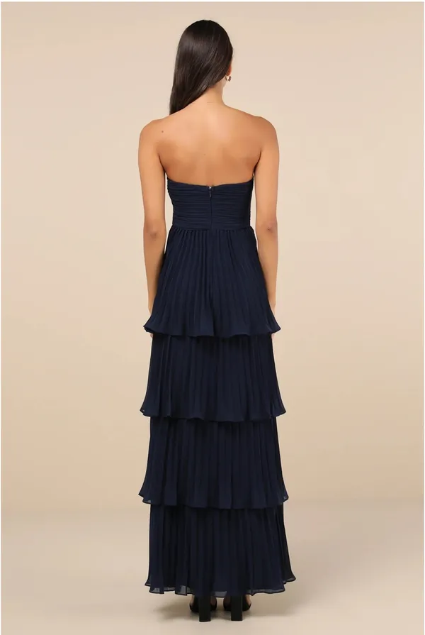 Lulus Navy Blue Strapless Tiered Maxi Dress - Image 2