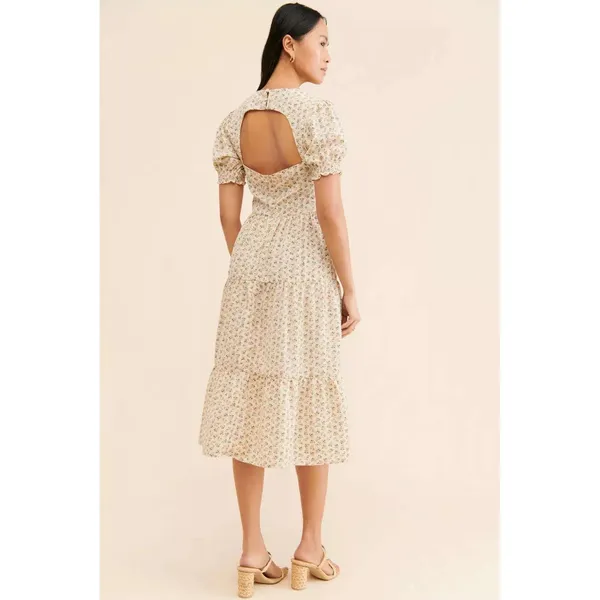 Daisy‎ Street Tiered Cutout Midi Dress Floral Cream V-Neck Keyhole Back Size M - Image 3