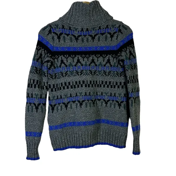 Madewell Fair Isle Geometric Turtleneck Sweater Grey Blue Merino Wool Size S - Image 4