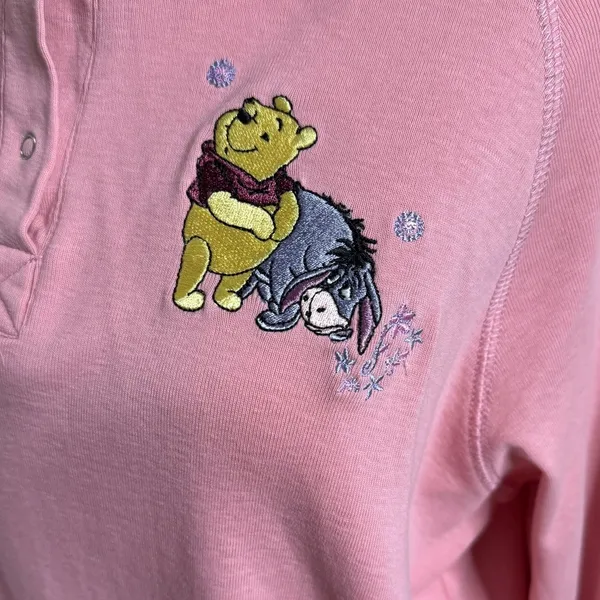 Vintage Disney Winnie the Pooh Eeyore Pink Polo M Y2K Soft Girl Disneycore - Image 3