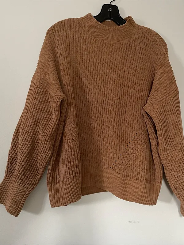 Abercrombie & Fitch Ribbed Mock Neck Knit Sweater Womens Small Brown Cropped - Image 2
