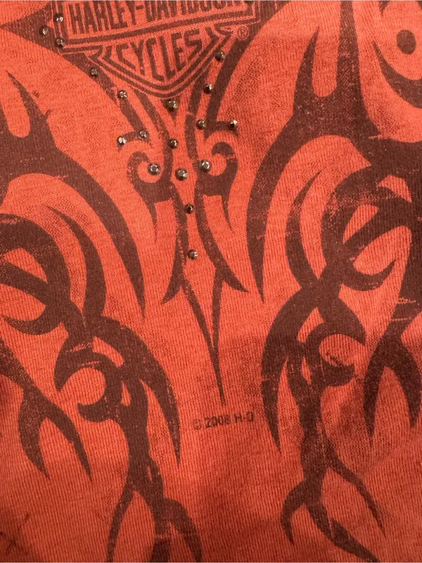 HARLEY DAVIDSON 100% Cotton 2008 Y2k Red and Black Tribal Checkered Tank Top | L - Image 2