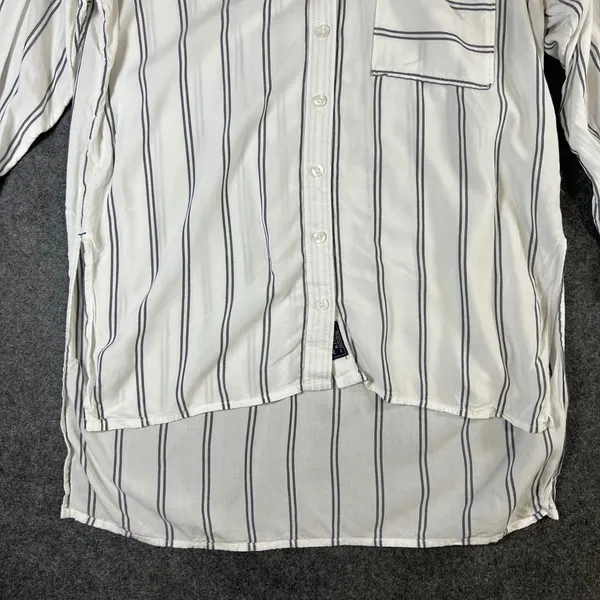 Abercrombie & Fitch Womens Small White Navy Blue Striped Button Down Viscose Top - Image 3