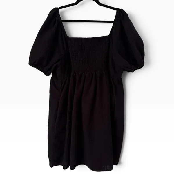 Old Navy Black Textured Puff Sleeve Babydoll Dress Size XL - Image 2