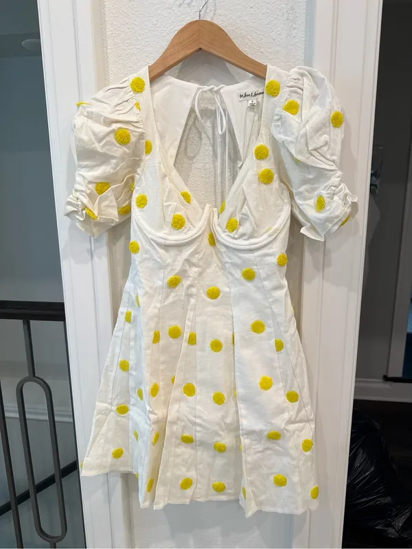 For Love & Lemons NWT Lemon Dot Puff Sleeve Mini Dress Small - Image 3