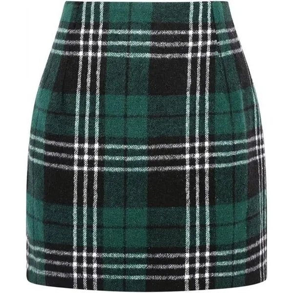 ✨Womens Wool Plaid Mini Skirt High Waisted Bodycon Pencil Sz S Skirt✨ - Image 2