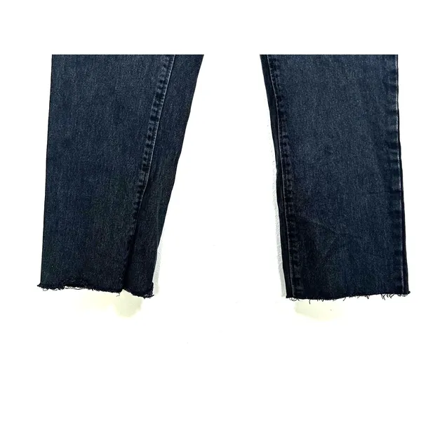 ZARA Acid-Wash black denim high-waist straight leg raw hem jeans Size 8 US‎ - Image 8