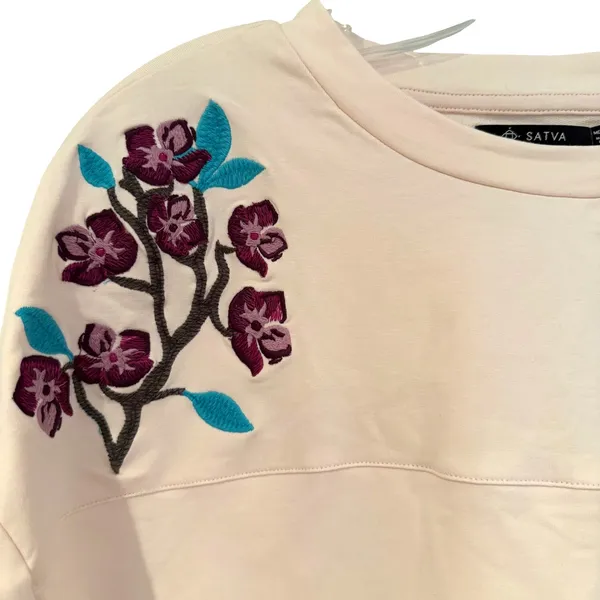 Satva Movement Sarana Embroidered‎ Blossom Sweatshirt Women's Medium Blush Yoga - Image 11