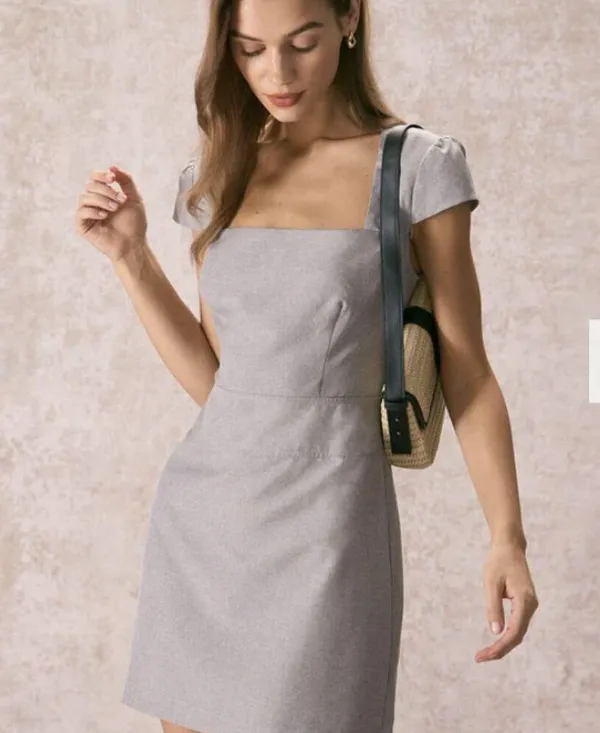RIHOAS The Grey Square Neck Cap Sleeve Mini Dress 3 - Image 2