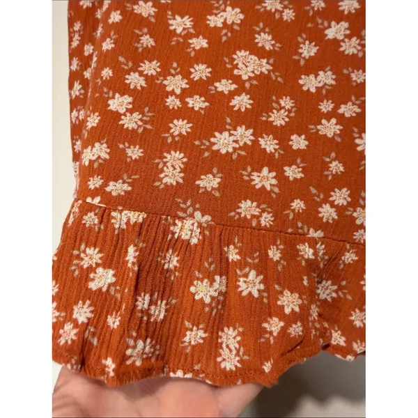 Abercrombie & Fitch Rust Ditzy Floral Print Ruffle Hem Mini Skirt Size Small - Image 4