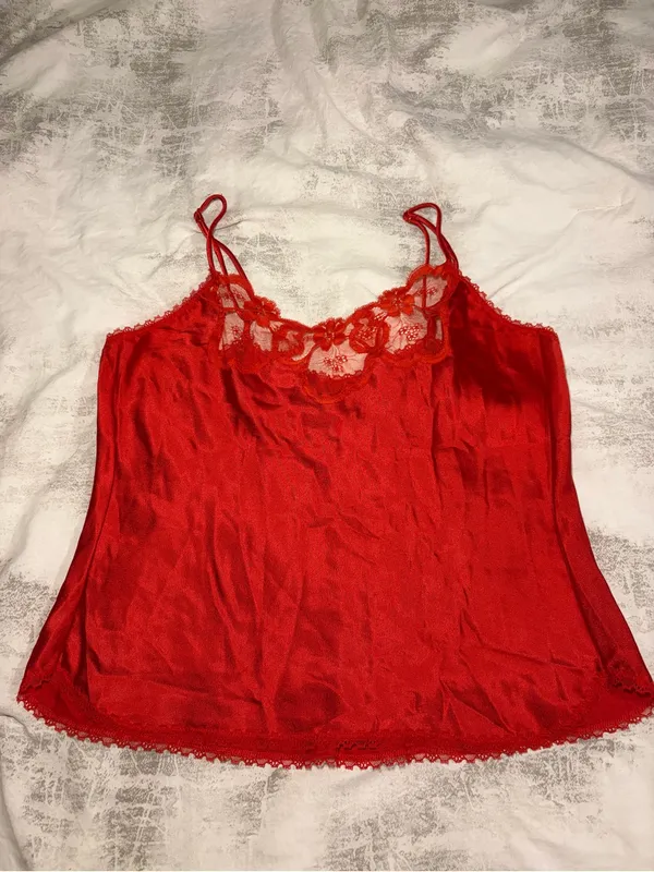 Vintage Warner’s Scarlet Red Satin Lace Cami - Image 2