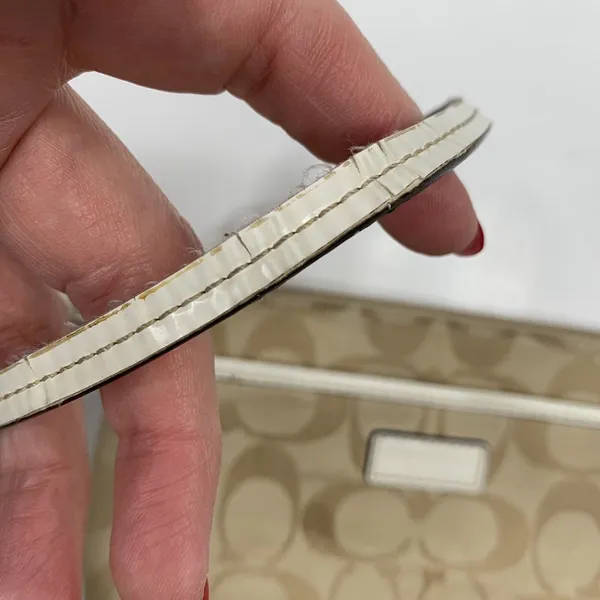 Coach Small Wristlet Signature Jacquard Monogram Khaki Tan White Patent Leather - Image 9
