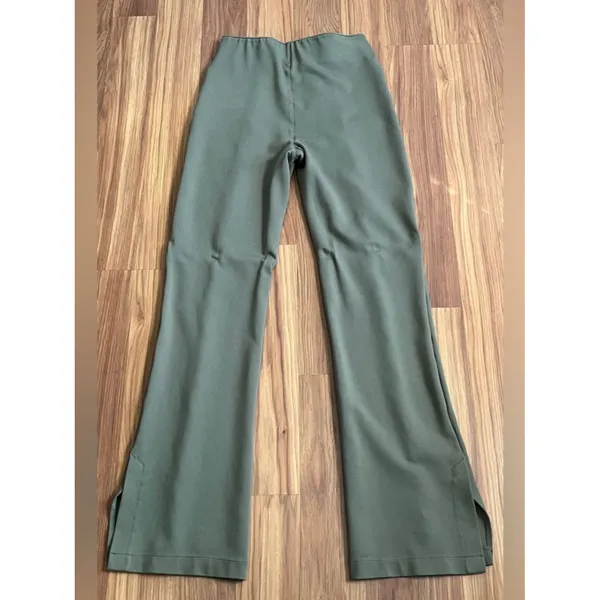 Abercrombie & Fitch Olive Green High Rise Flare Pants Pleat Split Hem Size M - Image 2