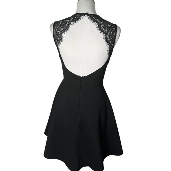 Lulus Women's Black Lace Open Back Skater Short Dress Size M Cocktail Fit & Flare - Image 10
