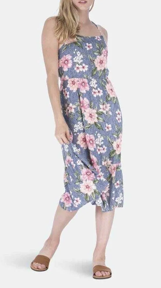 Hiatus Dress A Line Floral Crossover Spaghetti Strap Blue Pink Size S - Image 6