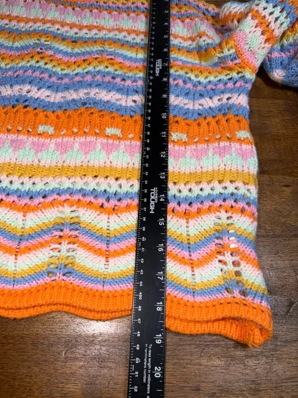 Multicolor‎ Open-Knit Crewneck Sweater in Orange Accent - Image 5