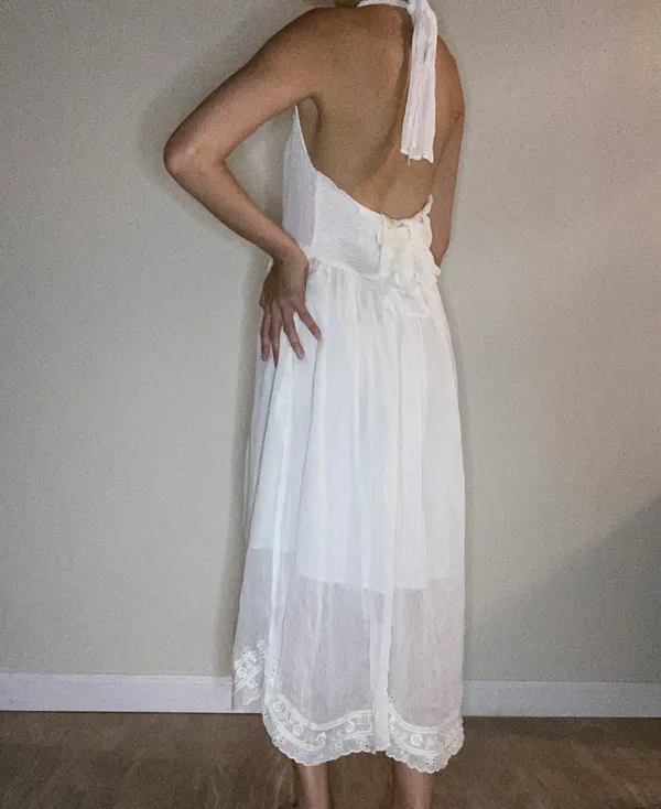 Free People New Romantics collection dainty lace halter tie white dress S - Image 5