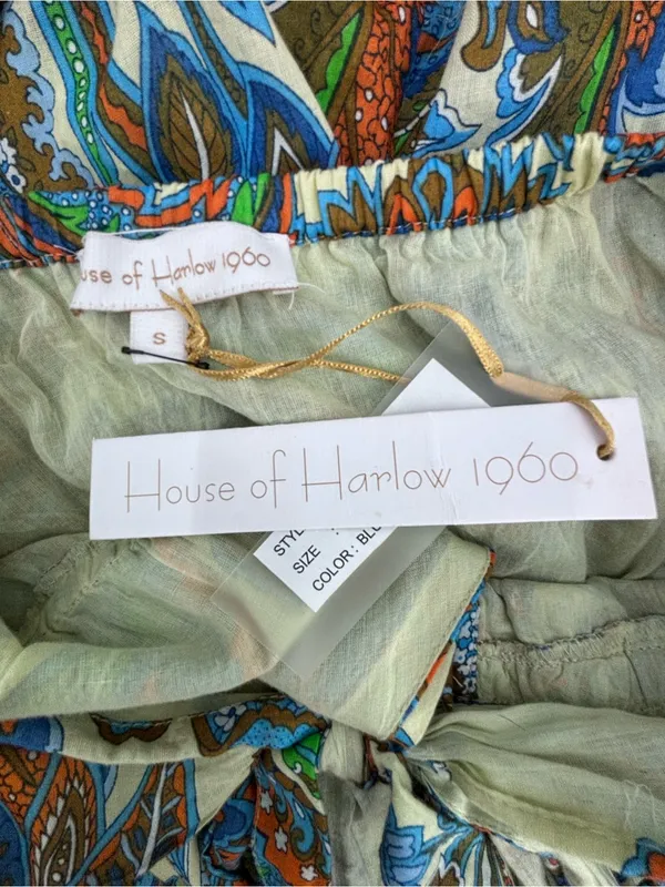 House of Harlow 1960 Green Blue Orange Paisley Lined Dress 100% cotton - Image 2
