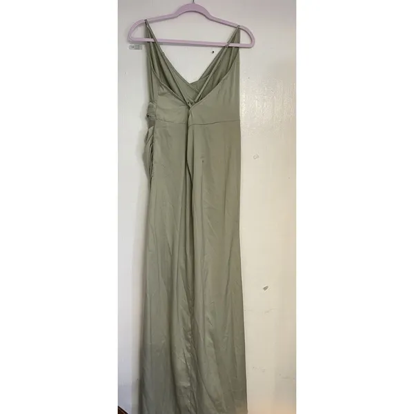 SHEIN BAE Curve Maxi Slip Dress 1XL Plus Green Satin Cowl Neck Ruched Slit - Image 7