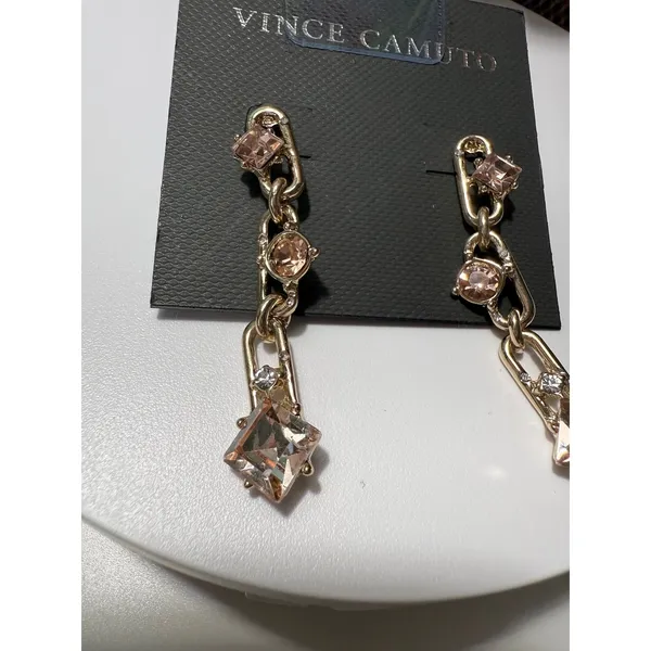 Vince Camuto Gold Tone Champagne Crystal Chain Link Drop Earrings Womens‎ New - Image 5