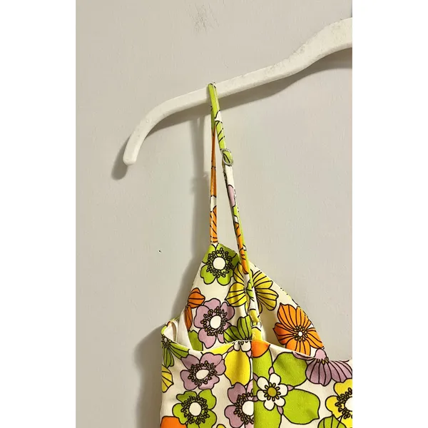 Zara Bright 70s Style Retro Floral Mini Dress Women's sz. XS Green Multicolor - Image 6