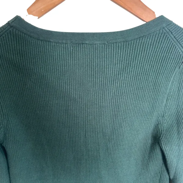 Boden Forest Green Ribbed Sweetheart Cardigan Scalloped Cuff Sweater US 6 UK 10 - Image 6