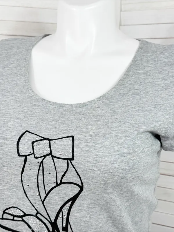 WHBM Studded High Heel Graphic Tee Shirt Grey Large Cap‎ Sleeve Casual Glam - Image 5