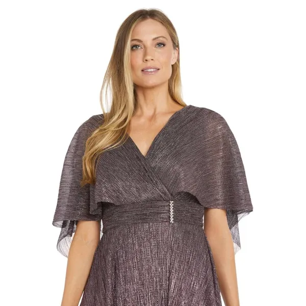 NWT R & M Richards Embellished Pleated Caplet Overlay Maxi Dress Purple Wine 6 - Image 3