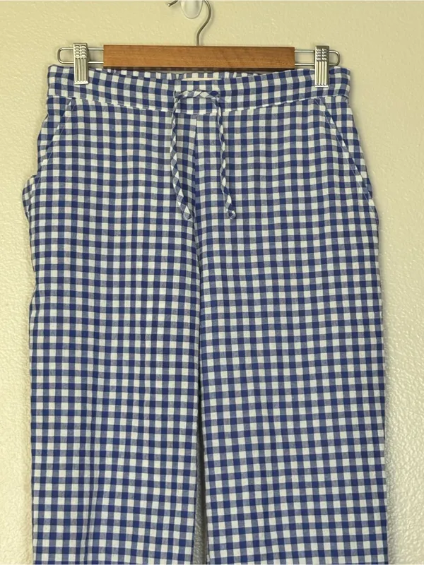 Sonderhaus Perfect Pants Blue & White Gingham Relaxed Fit Cotton Pants Size XS - Image 4