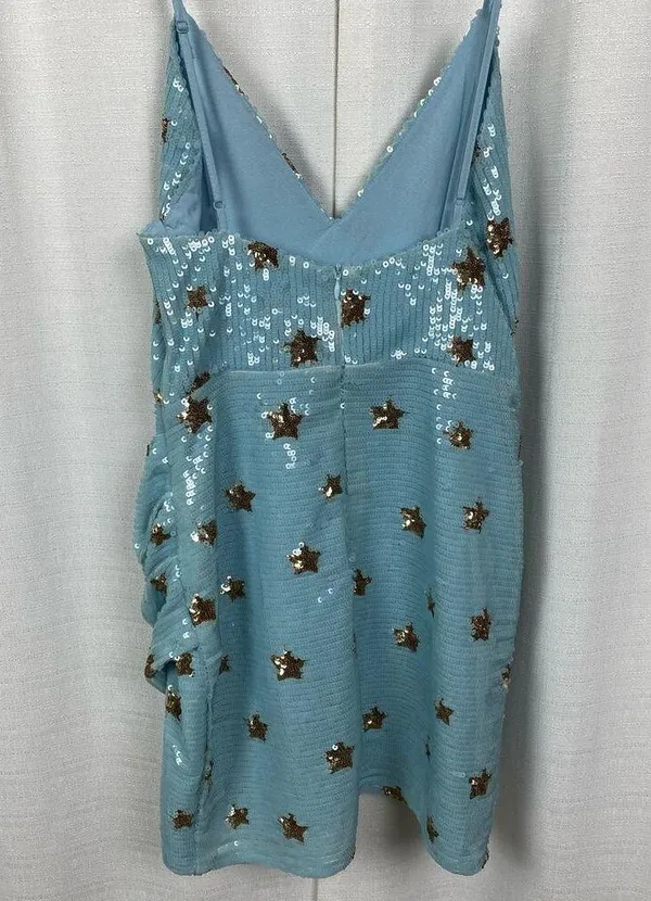 Revolve Superdown Blue Star Print Sequin Dina Mini Dress Sz.S - Image 10