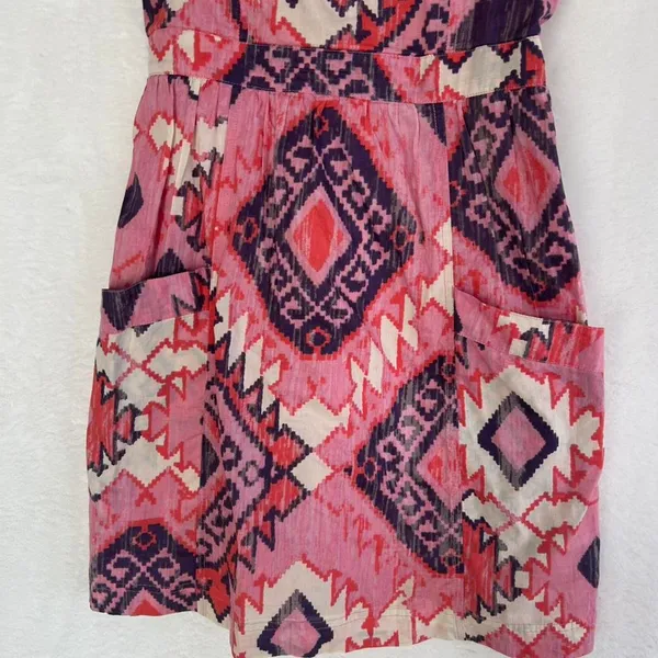 American Eagle Pink Ikat‎ Geometric Sun Dress Womens 0 Boho Cotton Mini Pocket - Image 2