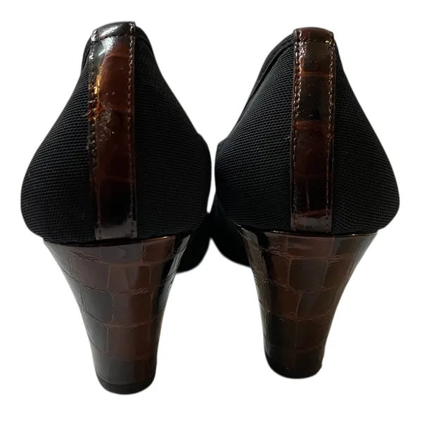VANELI Black/Brown Animal Trim Canvas Side Cut Out High Heel Shoes - 8.5 Narrow - Image 9