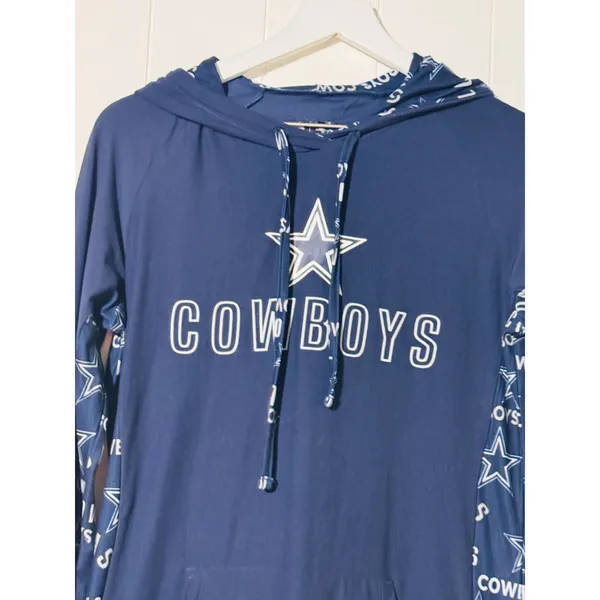 Dallas Cowboys NFL Hooded Sleep Shirt Women's Small Blue Long Sleeve Pajama Top - Image 4