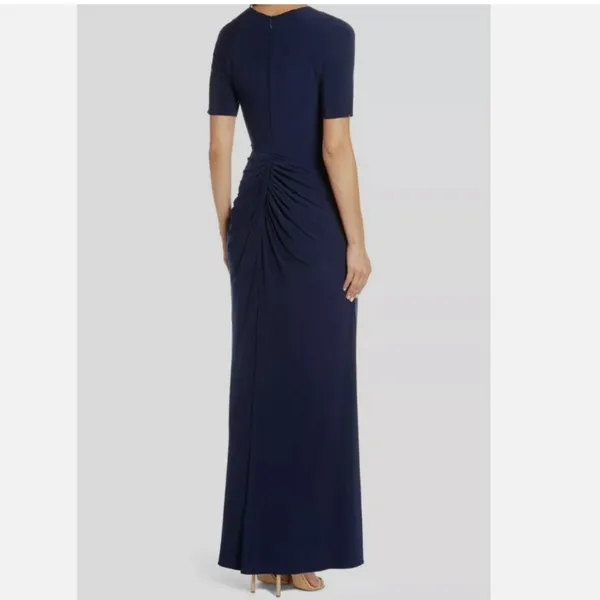 Adrianna Papell Navy Blue V Neck Short Sleeve Stretch Gown Size 4 Formal - Image 2