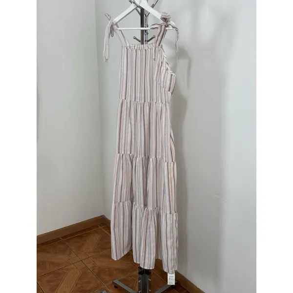 CUPSHE Striped Square Neck Tie Shoulder Maxi Dress Beach Cover Up Size S NWT - Image 3