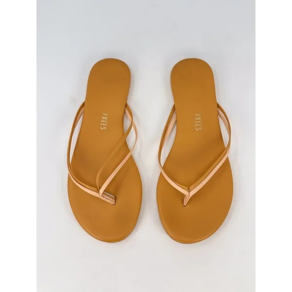 TKKES Womens Sandals Brown Leather Flip Flop Thong Slip On Slides Casual US 6 - Image 3