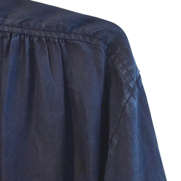 LOFT‎ Button Down Blouse Navy Blue Boho Ruffle Trim Lyocell Denim Womens XXL - Image 5