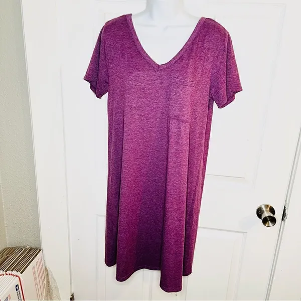 Yelete Criss Cross Back TShirt Dress Swing Athletic VNeck Purple S - Image 3