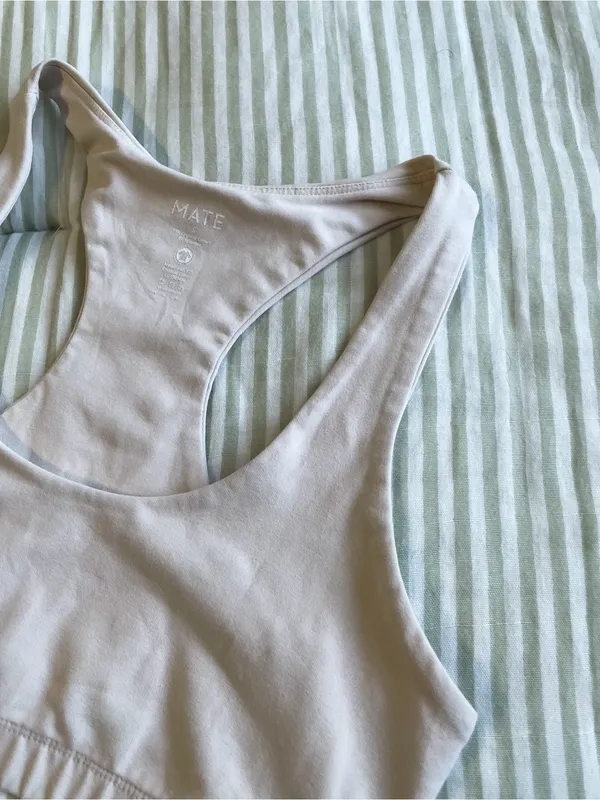 Mate The Label Organic Stretch Sports Bra Size Small Organic Cotton Cream Bone - Image 2