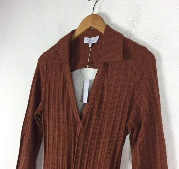 NWT L'Academie Revolve Arina Brown Maxi Sweater Dress Large Knit Open Back - Image 7