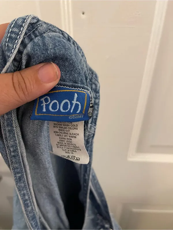 Disney Vintage Winnie the Pooh Light Wash Denim Overalls w/ Embroidered Patch - Size 14 - Image 5