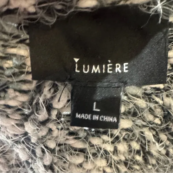 Lumiere black and white pocketed fuzzy eyelash knit cardigan sweater size large - Image 10