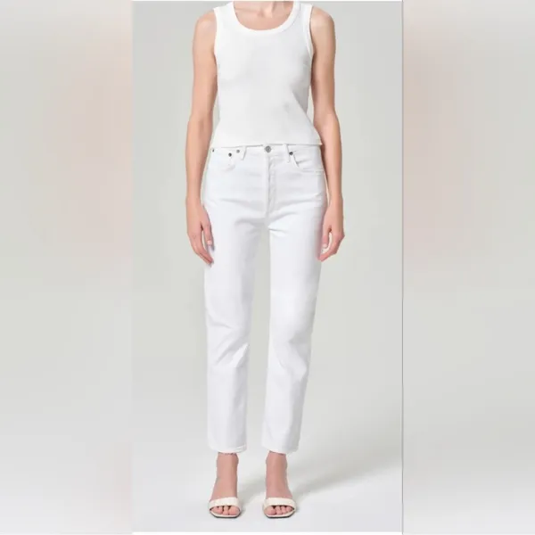 Agolde Women’s Riley Crop Straight Leg Sour Cream White Denim Jeans Size 28 - Image 14