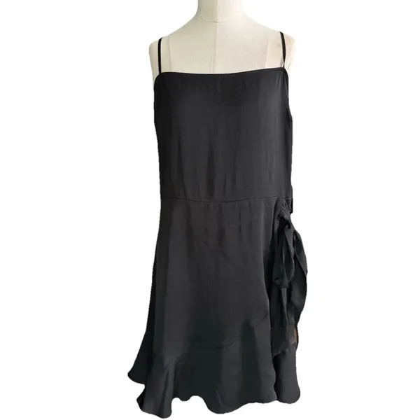 Express Black Ruffle Square Neck Wrap Mini Dress Womens Large NWT Tie Waist - Image 3