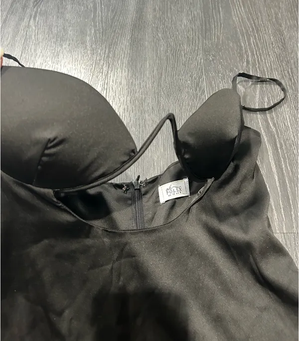 Oh Polly Black Satin Dress - Image 4