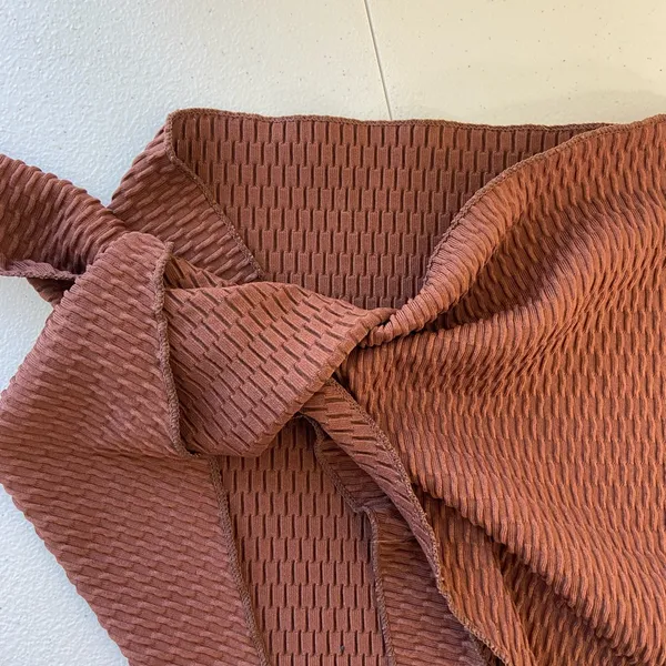 EUC women’s chocolate brown textured high low swimsuit tie‎ hip swim cover up L - Image 4