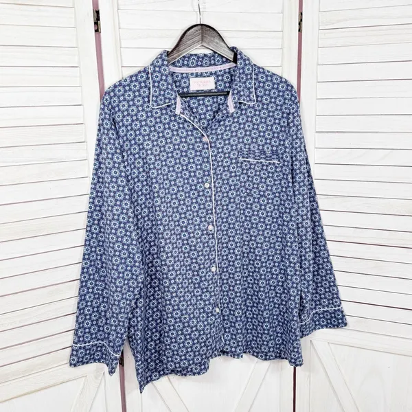 Victorias Secret Snowflakes Flannel Button Up Pajama Top Shirt Blue XL‎ - Image 7