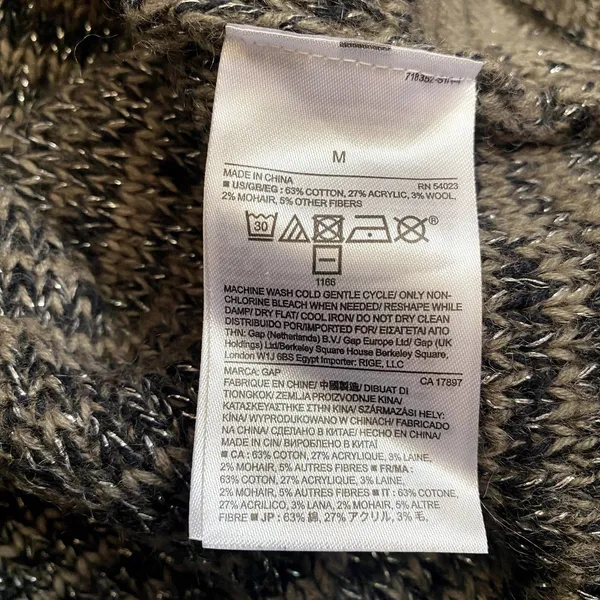 GAP Women's V-Neck‎ Sweater Lurex Knit Metallic Fleck Taupe Gray Size Medium - Image 5