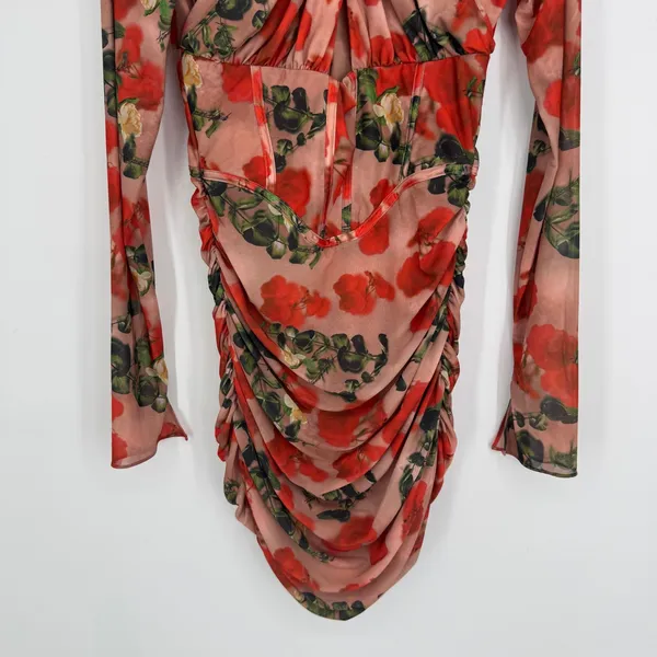 House of CB London Adanna Rose Print Corset‎ Mini Dress Large Pink Red Romantic - Image 5